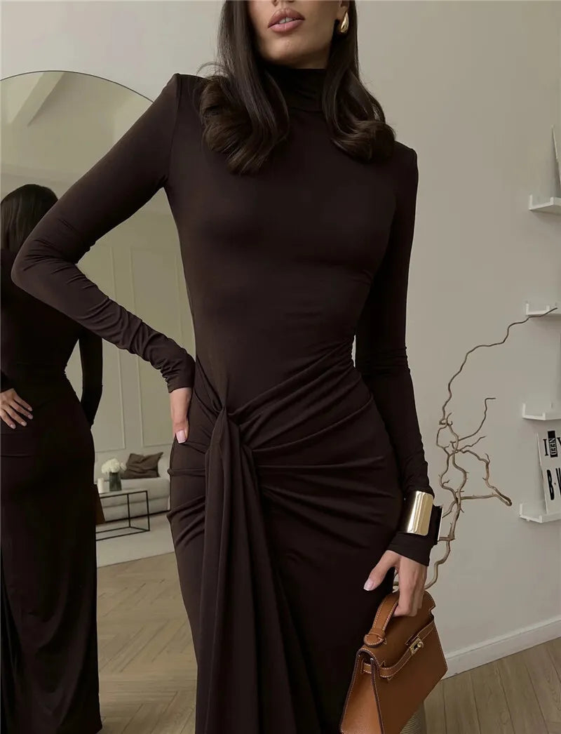 Mozision Turtleneck Thigh High Split Sexy Maxi Dress