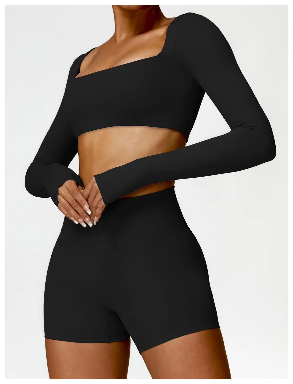 Sportswear Set – Long-Sleeve Top & High-Waisted Shorts or Leggings