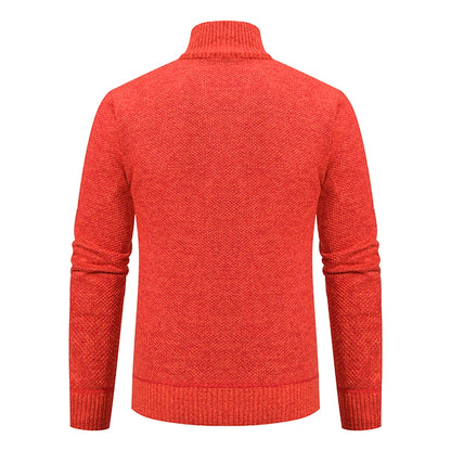 Jersey Men's Casual Sports Coat – Solid Color Stand Collar Sweater, Fleece-Lined, Warm Zipper Cardigan