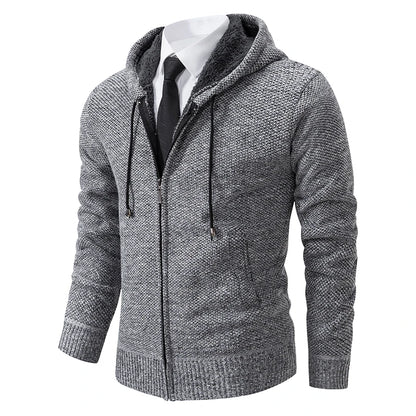 Jersey Men's Casual Sports Coat – Solid Color Stand Collar Sweater, Fleece-Lined, Warm Zipper Cardigan
