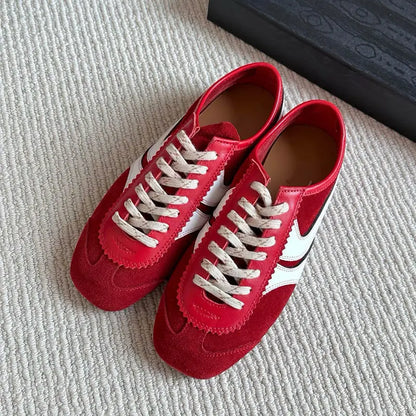 Casual Sneakers - Comfortable Deerskin Board Shoes, Lace-Up Flat Trainers for Women, Femmes Cuir Allemand Trainers, New Collection