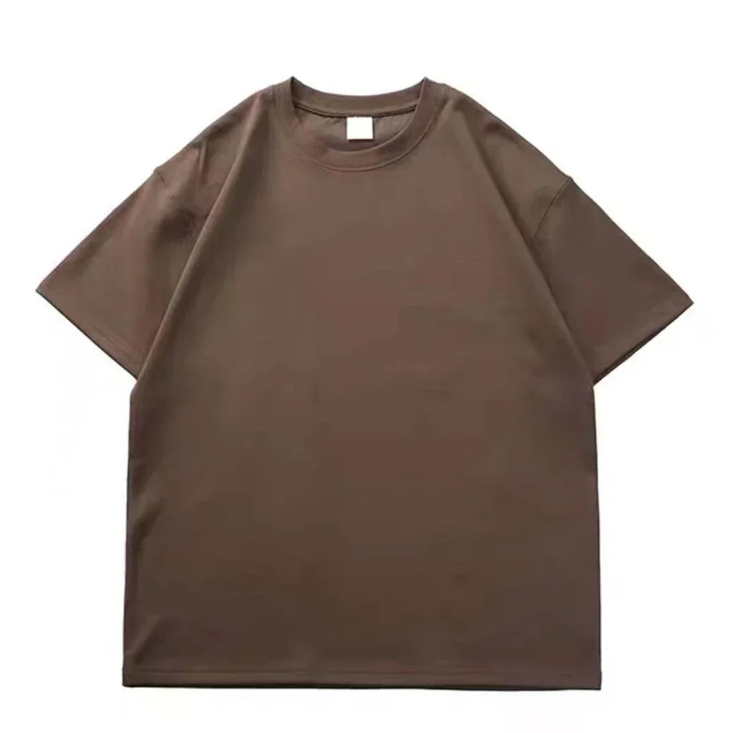 Heavy-duty Pure Cotton T-shirt Thickened, Threaded Round Neck