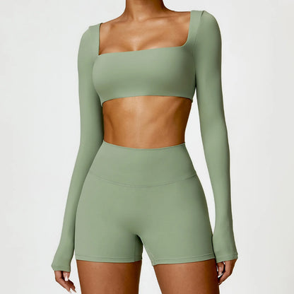 Sportswear Set – Long-Sleeve Top & High-Waisted Shorts or Leggings