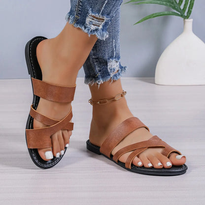 Square Head Cross Flat Summer Sandals – Simple Flip-flops, Women’s Wear Slippers, Beach Slippers