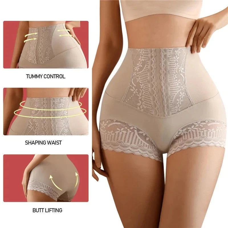 High Waist Control Panties Seamless Shapewear Briefs With Lace Slimming Shorts Flat Belly Shaping