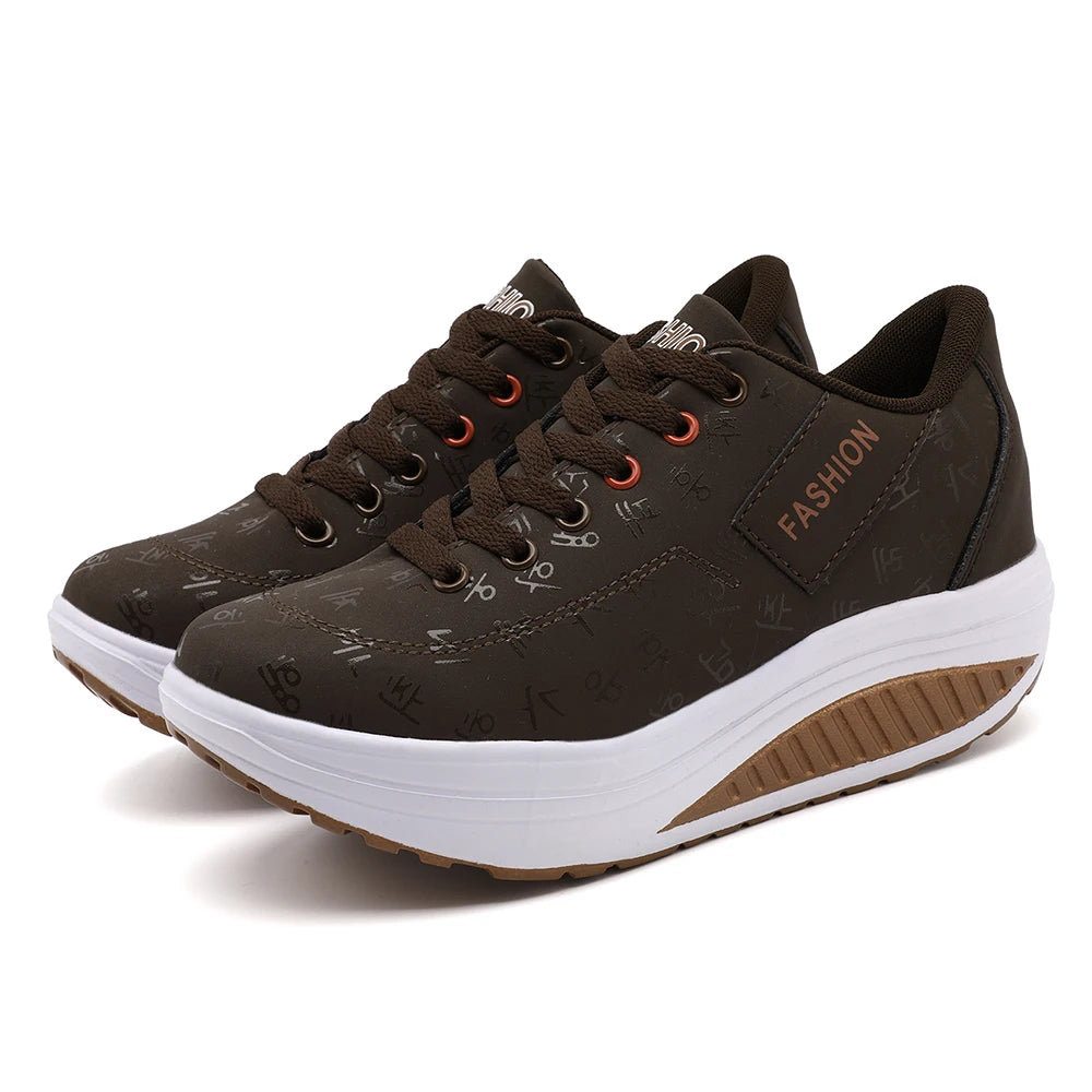 Casual Sports Shoes - Breathable, Comfortable, Wedge Heel, Thick Sole, Lace-Up Sneakers for Ladies
