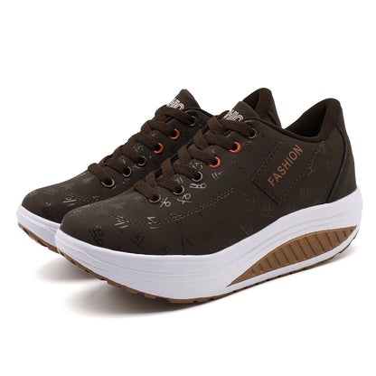 Casual Sports Shoes - Breathable, Comfortable, Wedge Heel, Thick Sole, Lace-Up Sneakers for Ladies