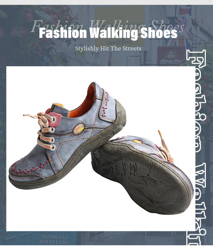 Hand-Stitched Leather Sneakers – Lightweight Flat Design Shoes for Women