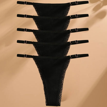 5PCS Sexy G-String Panties – Cotton, Adjustable Waist, Women's Bikini Thongs Lingerie
