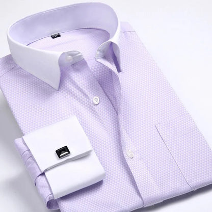 Men's French Cuff Formal Shirt – New White Long-Sleeved Business Button Shirt, Regular Fit With Cuff Buttons