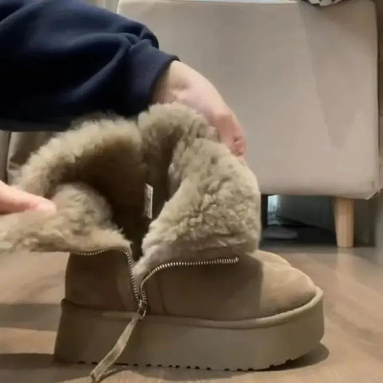 Thick Cotton Boots with Added Fleece – New Warm Fur Integrated Short Tube Thick Sole Snow Boots, Women's Side Zipper