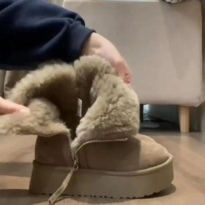 Thick Cotton Boots with Added Fleece – New Warm Fur Integrated Short Tube Thick Sole Snow Boots, Women's Side Zipper