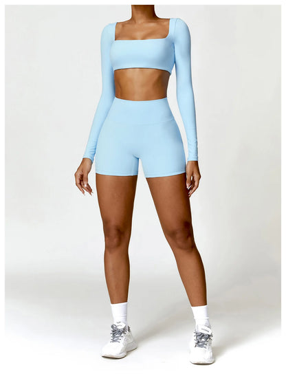 Sportswear Set – Long-Sleeve Top & High-Waisted Shorts or Leggings