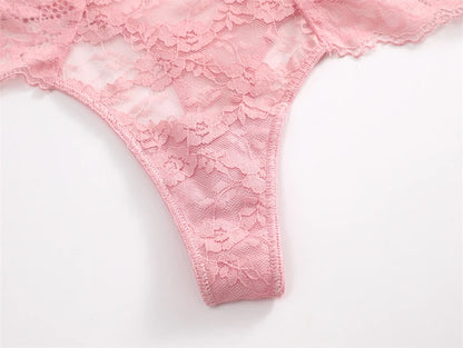 3PCS Lace Hollow Out Thong Panties – Sexy Floral Print, Solid Color, Low Waist, Breathable G-String Lingerie