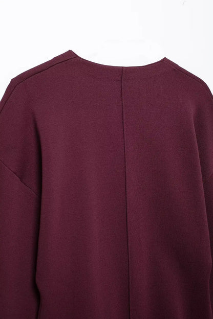 Elegant Knitted Cardigan – Burgundy Red, V-Neck, Slim Fit, Long Sleeve, Autumn Office Chic Outerwear