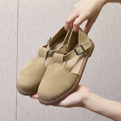 Flat-Soled Retro Frosted Genuine Leather Women's Sandals - New Hollow Roman Baotou Sandals for Women