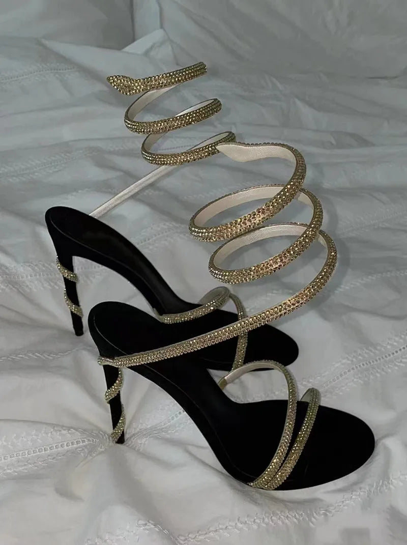 Star style Luxury Crystal Snake Coiled Women Sandals Sexy Stiletto High heels