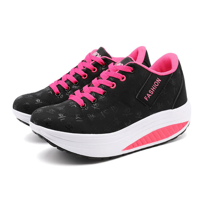 Casual Sports Shoes - Breathable, Comfortable, Wedge Heel, Thick Sole, Lace-Up Sneakers for Ladies