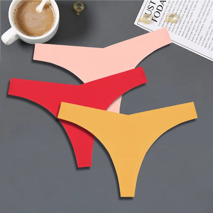 3PCS Women Ice Silk Seamless Thongs – Sexy V-Waist, Low Rise, Sporty, Breathable, 10 Solid Colors