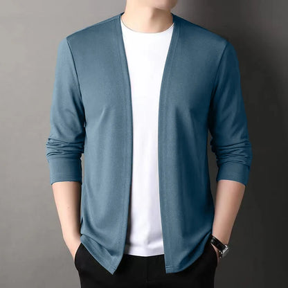 Slim Cardigan – Spring and Autumn Thin Outwear, Casual Long-Sleeved Trendy Versatile Men's Fashion Solid Color Slim Autumn Cardigan