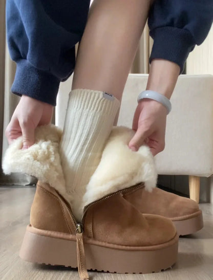 Thick Cotton Boots with Added Fleece – New Warm Fur Integrated Short Tube Thick Sole Snow Boots, Women's Side Zipper