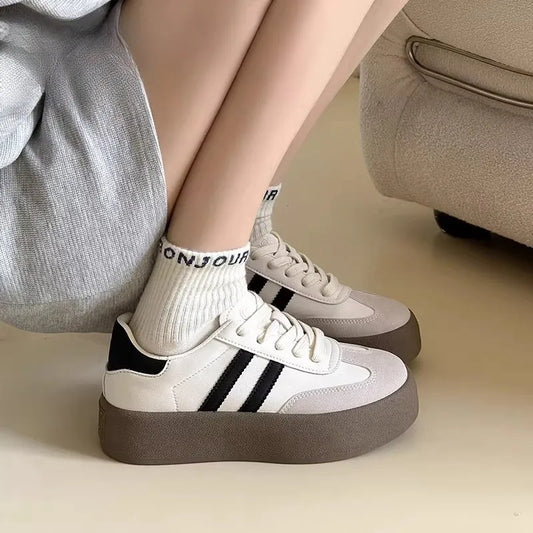 Sports Shoes - Thick Sole Casual Board Shoes for Women, New Cowhide, Soft Sole Inside, Increased Height Training Shoes