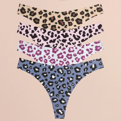 4PCS Ultra Soft Thong Panties – Sexy Graphic Print, Seamless, Stretch, Leopard G-String, Comfortable Lingerie