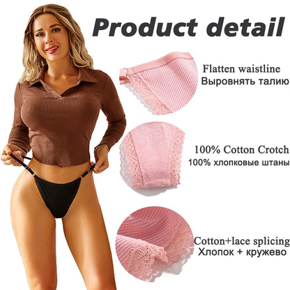 5PCS Sexy G-String Panties – Cotton, Adjustable Waist, Women's Bikini Thongs Lingerie