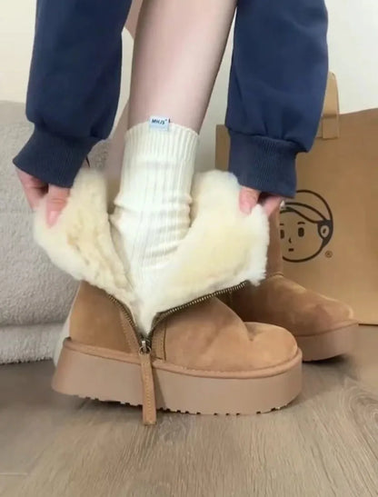Thick Cotton Boots with Added Fleece – New Warm Fur Integrated Short Tube Thick Sole Snow Boots, Women's Side Zipper