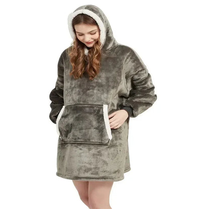 Winter Oversized Blanket Hoodie – Unisex Pullover, Fleece, Long Flannel Sleeves, Giant TV Sweatshirt