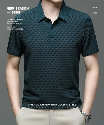 Men's Lop-up Hollow Polo Tee – Short-Sleeved Ice Silk T-Shirt, Breathable And Stylish, Ideal For Business And Casual Wear