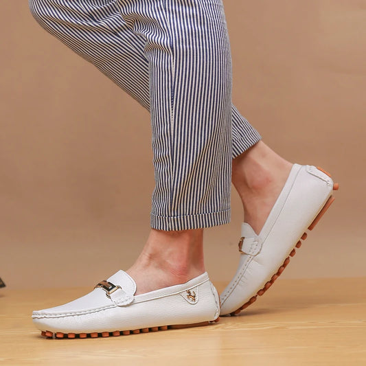 Loafers Handmade PU Leather – Casual Driving Flats, Slip-on Shoes, Luxury Comfy Moccasins, White Loafers for Men