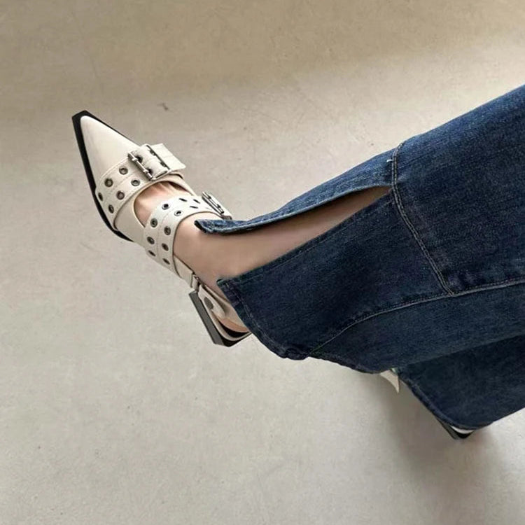 French Style Pointed Toe Mary Jane Shoes for Women – Retro Medium Thick Heel, Perfect for Skirts, Small Leather Shoes