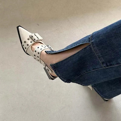 French Style Pointed Toe Mary Jane Shoes for Women – Retro Medium Thick Heel, Perfect for Skirts, Small Leather Shoes