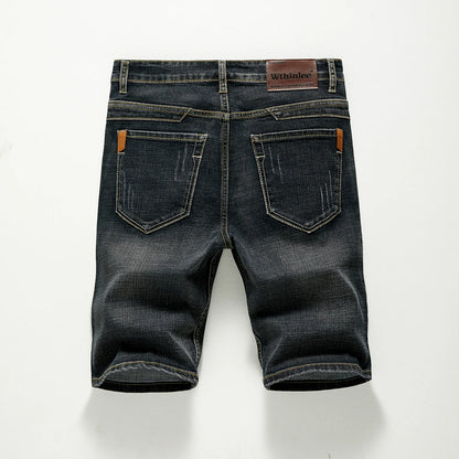 Men's Shorts Jeans – Denim Stretch Pants, Dark Blue, Fashion Design, Slim Straight Fit, Summer Shorts for Men