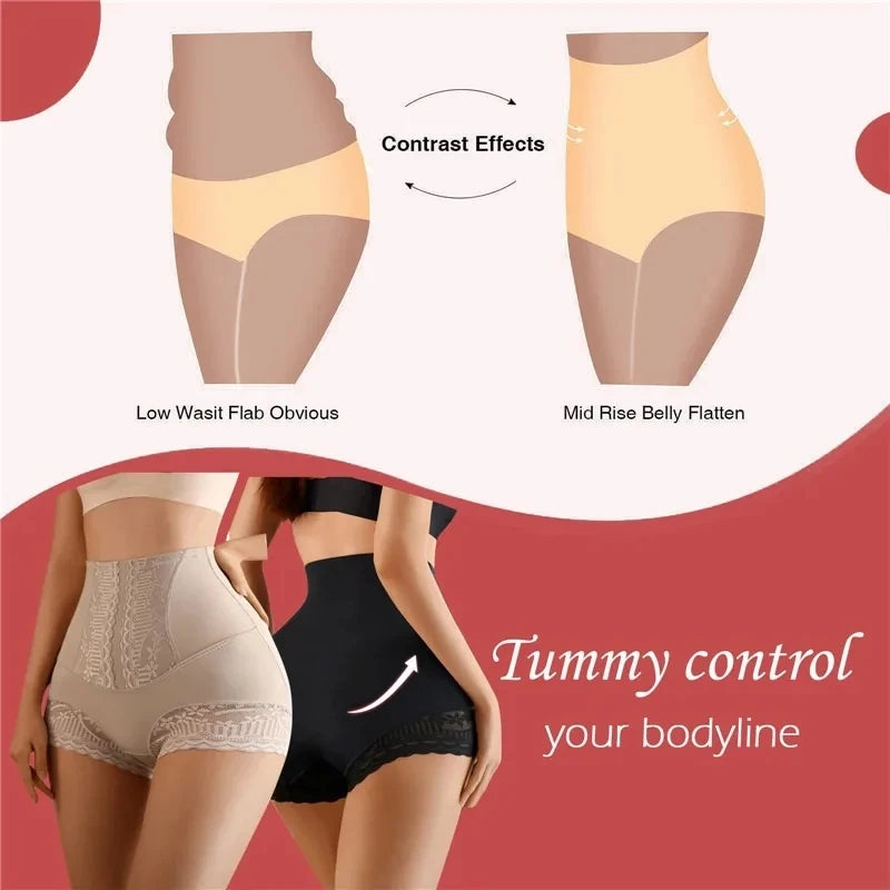 High Waist Control Panties Seamless Shapewear Briefs With Lace Slimming Shorts Flat Belly Shaping