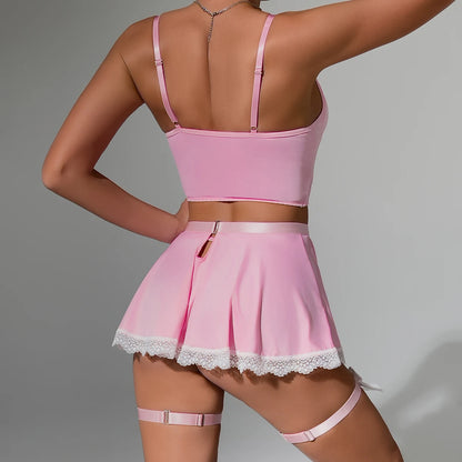Maid Cosplay Lingerie Set – 5-Piece Sexy Lace Apron Uniform with Bow & Bandage Details