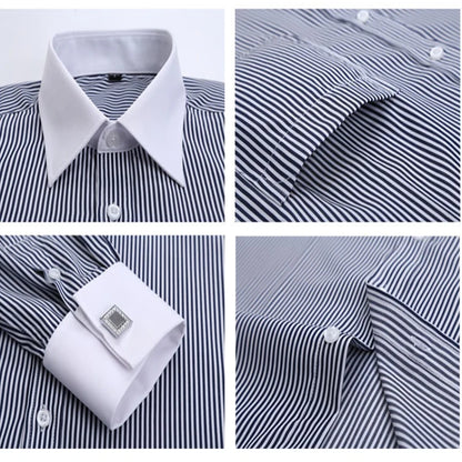 Men's French Cuff Formal Shirt – New White Long-Sleeved Business Button Shirt, Regular Fit With Cuff Buttons