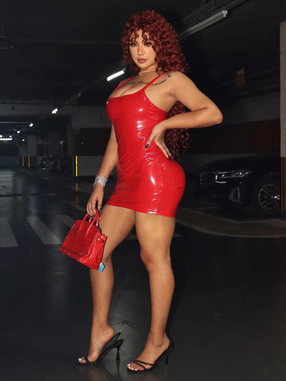 Women Sexy PU Leather Mini Dress – Sleeveless, Bodycon, Elegant Slip Dress for Party & Night Club, Summer Short Dress
