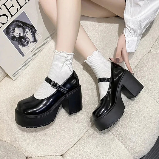 Super High Heels Mary Jane Shoes for Women – Goth Chunky Platform Pumps, Plus Size, Ankle Buckle, Party Lolita Shoes