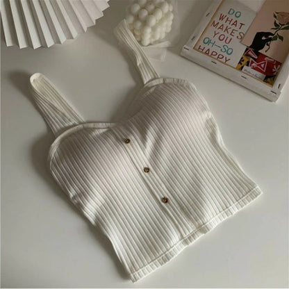 Women's Y2K Cropped Top – Built-in Bra Pads, Summer Corset Style, Korean Suspenders, Sexy Camisole, Slim Fit, New Arrival