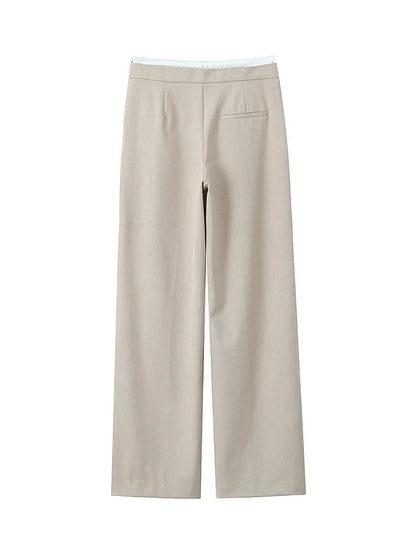 Women Fashion Straight Pants – Solid Color, Lace-Up, Side Zipper, Vintage Style, High Elastic Waist, Chic Lady Trousers