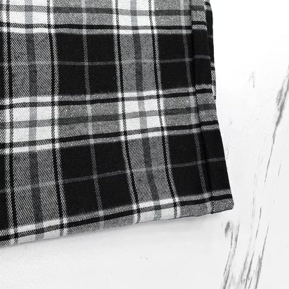 Thin High-Waisted Wide-Leg Pants – Korean Style, Casual, Straight Cut, Hit Color, Plaid Pattern, Elastic Waist, Dragging Length