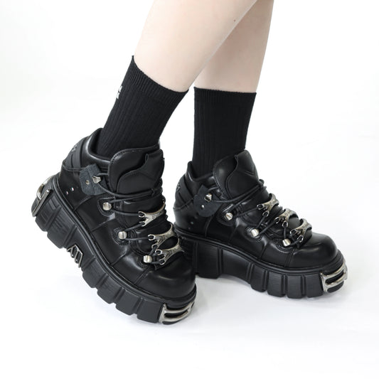 Lace-up Platform Boots for Women – 6CM Heel Height, Rock Metal Decor, Punk Style Sneakers, Brand Women’s Footwear