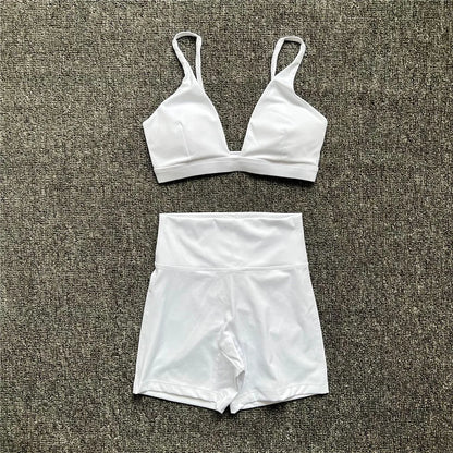 1/2PCS V-Neck Sports Bra or High-Waisted Shorts