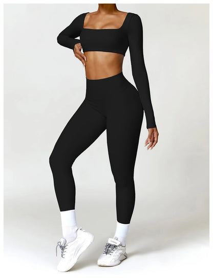 Sportswear Set – Long-Sleeve Top & High-Waisted Shorts or Leggings