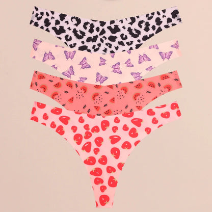 4PCS Ultra Soft Thong Panties – Sexy Graphic Print, Seamless, Stretch, Leopard G-String, Comfortable Lingerie