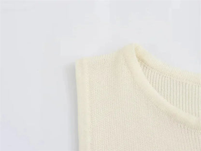 Knit Ribbed Cardigan Maxi Dress – High Waist, Slim Fit, Pocket Design, Sleeveless, Elegant, Party Dress, Women's Knitwear, Long Dress