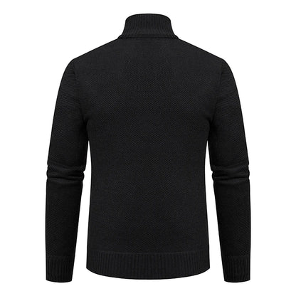 Jersey Men's Casual Sports Coat – Solid Color Stand Collar Sweater, Fleece-Lined, Warm Zipper Cardigan
