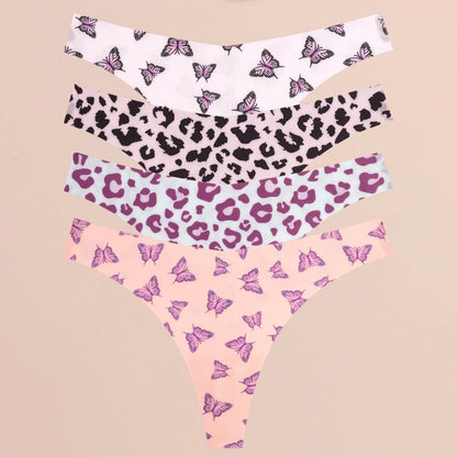 4PCS Ultra Soft Thong Panties – Sexy Graphic Print, Seamless, Stretch, Leopard G-String, Comfortable Lingerie